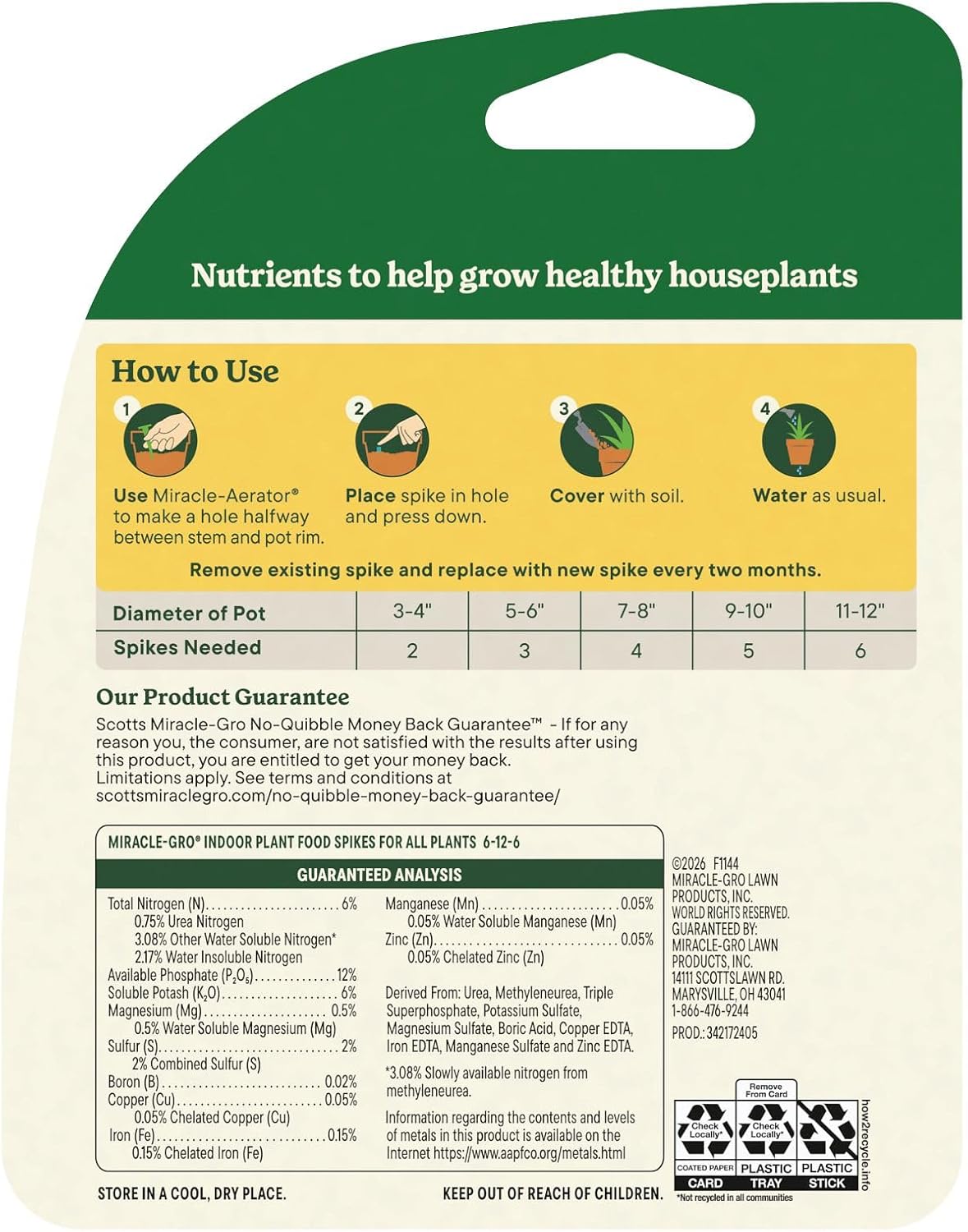 Miracle-Gro Indoor Plant Food Spikes - Fertilizer Spikes for Houseplants, Flowers & Vegetables | 24 Count