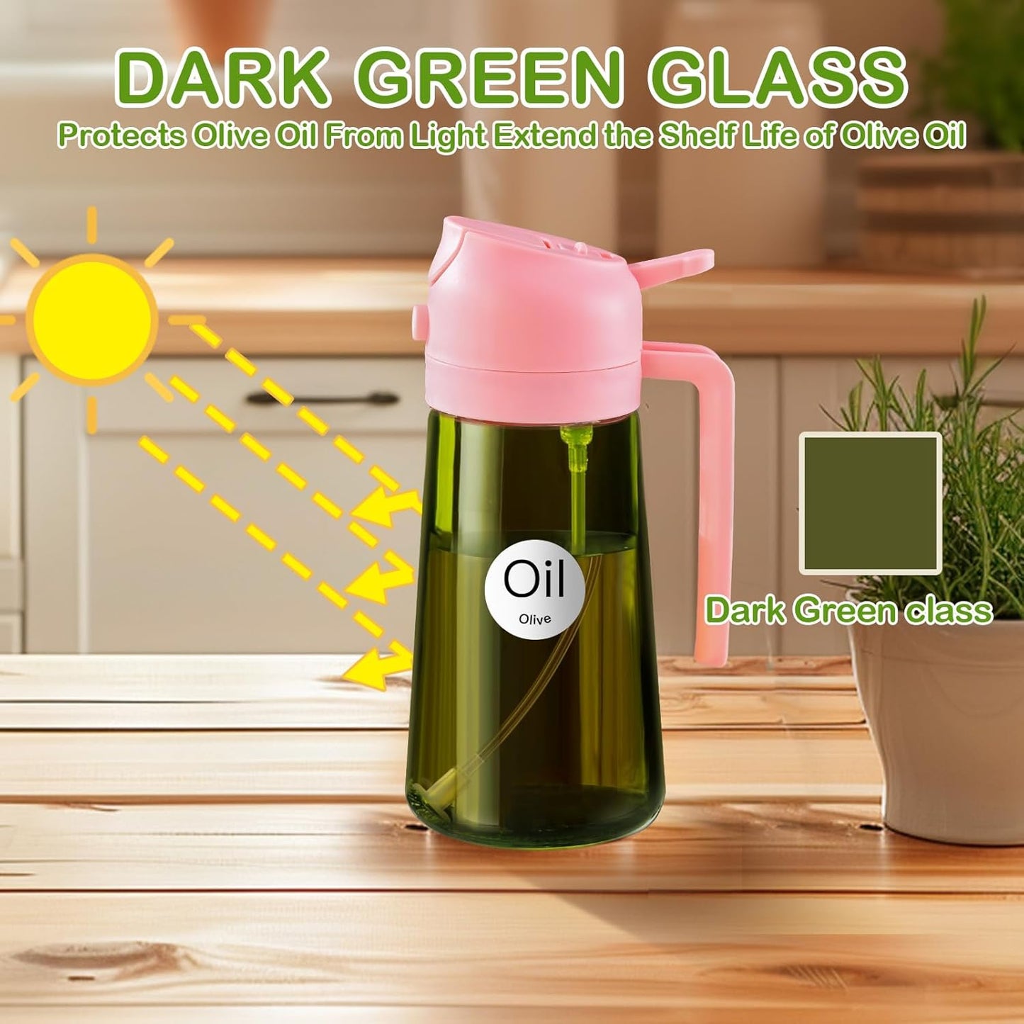 YARRAMATE 2Pcs 16oz Dark Green Oil Sprayer - Food-Grade Premium Olive Oil Dispenser for Cooking & BBQ