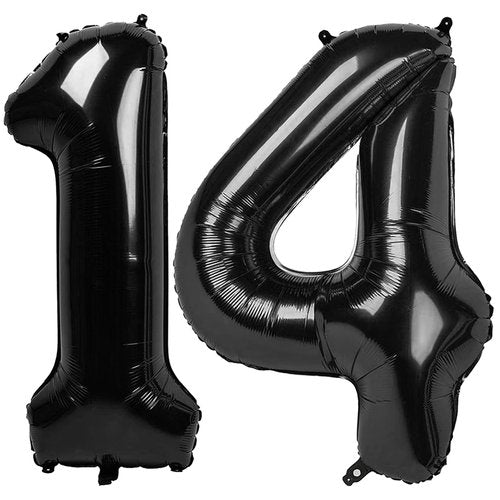 Black Number 14 Balloon 40 inch, 14 Number Balloons, 14th Black Birthday Decorations, 14 Year Old Girls Boys Party Supplies
