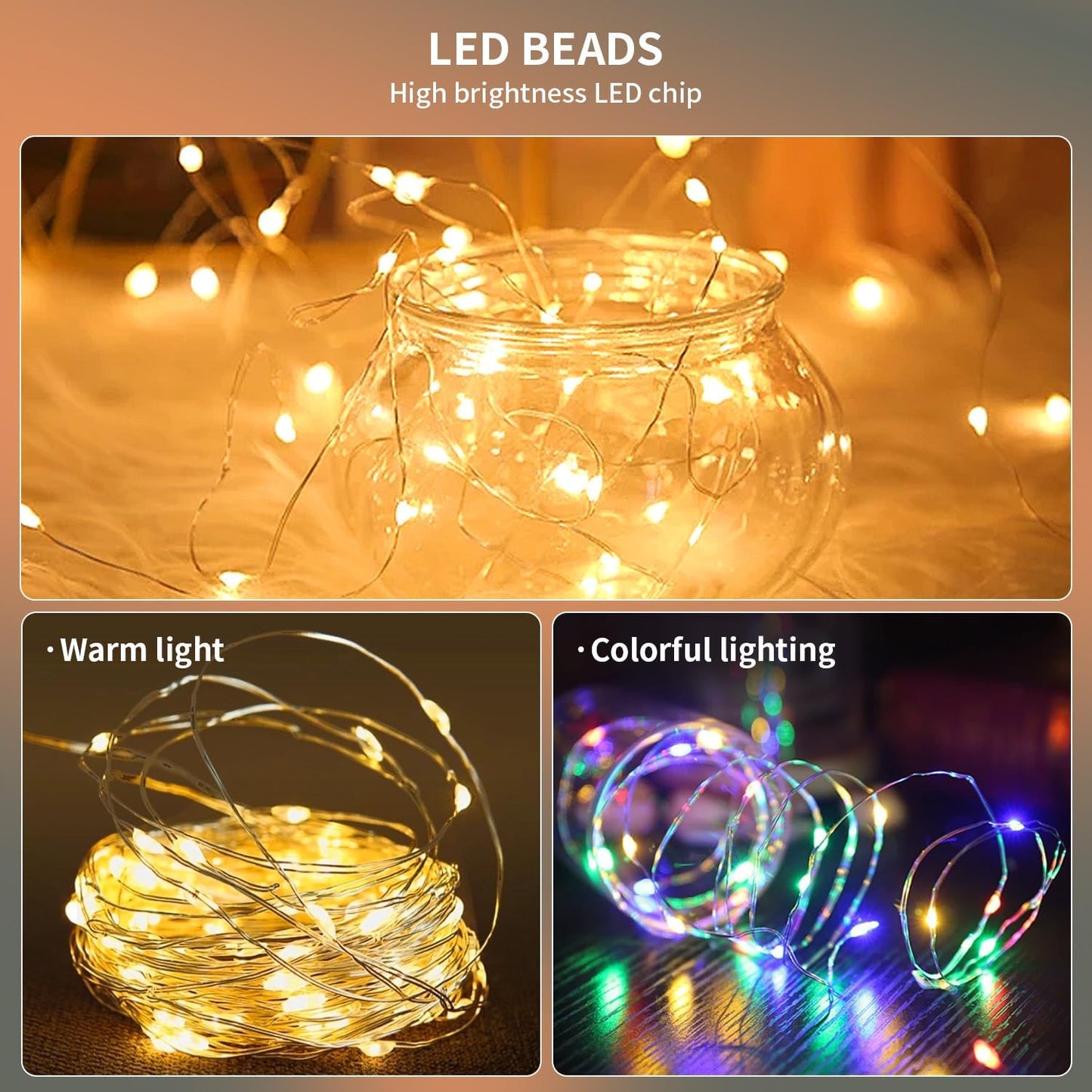 Skiennix 20 Pack LED Mini String Lights - 3.3ft Copper Wire with Firefly & Starry Effects | Warm White for Weddings, Christmas, Table Decor