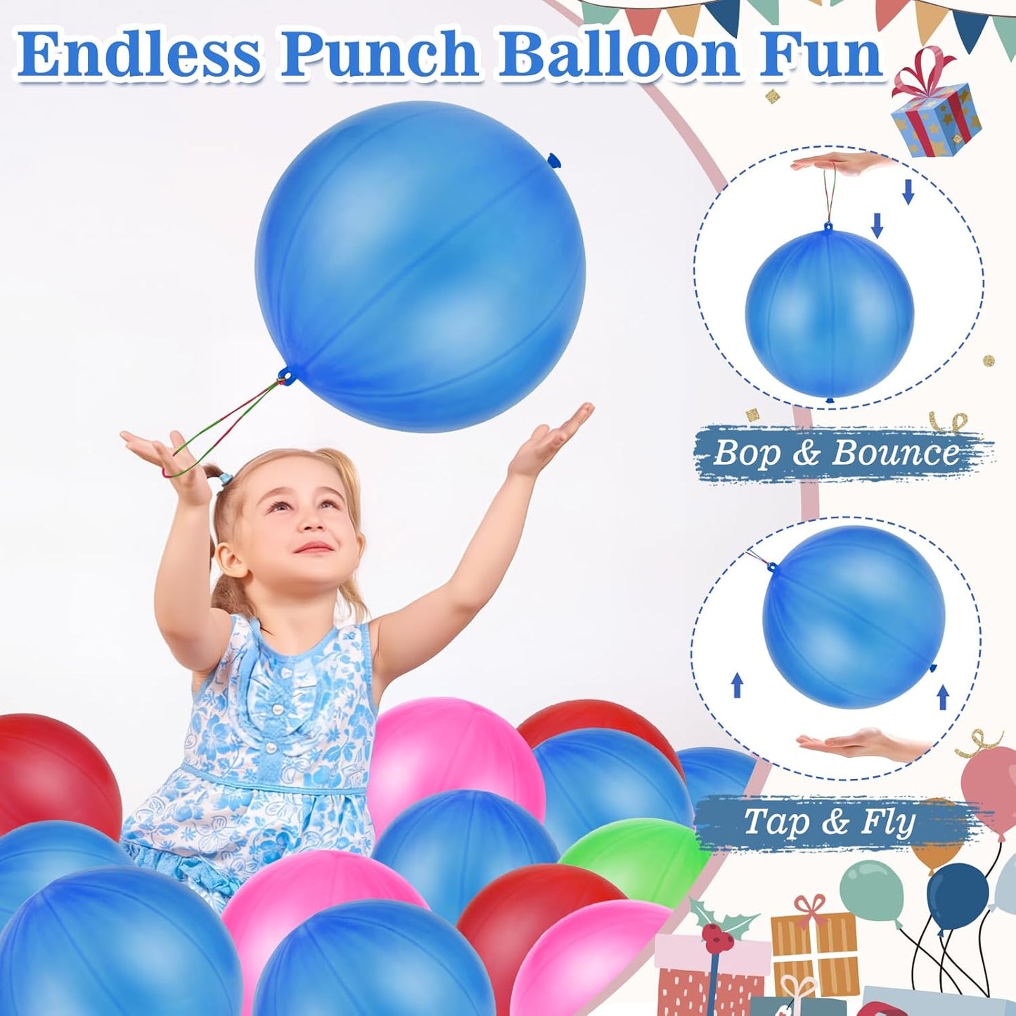 Skiennix Punch Balloons - Heavy Duty Halloween Party Favors with Rubber Band Handle & Air Pump | 100 Pcs Blue