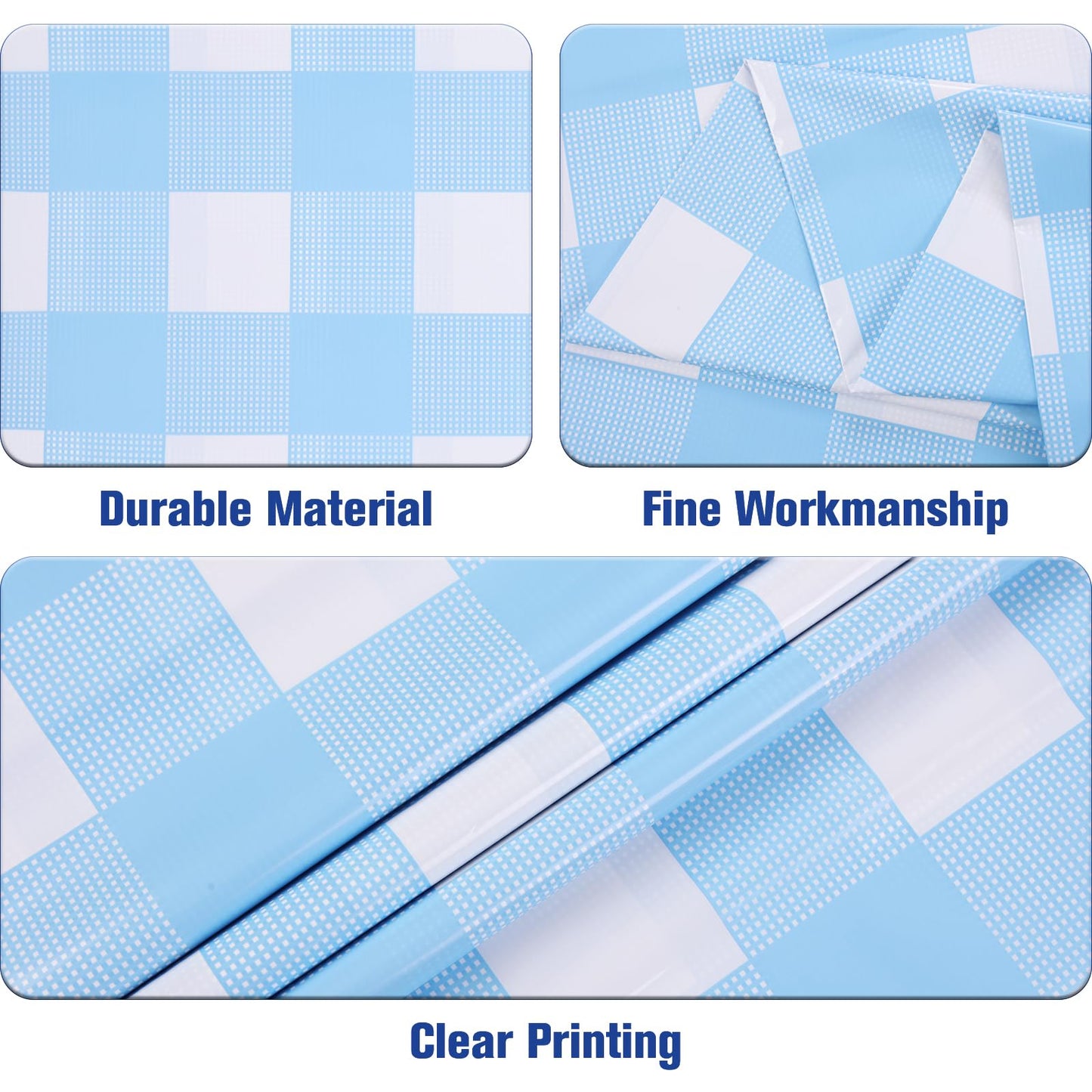 Kesfey 12 Packs Light Blue Gingham Tablecloth Pale Blue and White Checkered Tablecloths 54 x 108 Inch Disposable Plastic Gingham Tablecovers Waterproof Rectangle Picnic Table Cover for Birthday Party