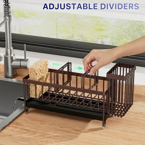 Cisily Kitchen Sink Caddy Organizer - Rustproof 304 Stainless Steel Sponge Holder | High Brush Storage