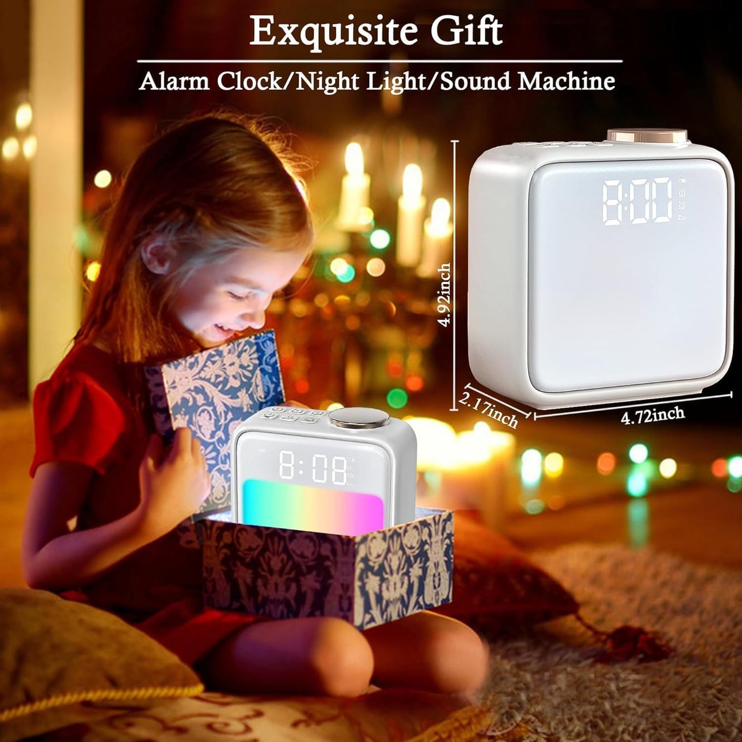 Samshow Alarm Clocks for Bedrooms,Loud Alarm Clock for Heavy Sleepers Adults, 15-180 Mins Sleep Aid,6 Wake up Sounds,10 Colors Night Light,Dynamic RGB Color, White