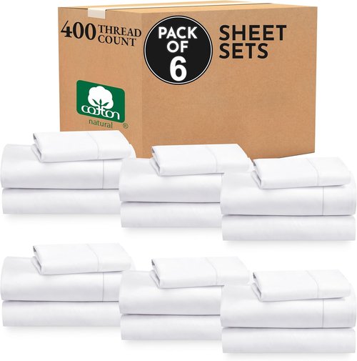 California Design Den Twin Sheet Sets - 400 Thread Count 100% Cotton Sateen, Deep Pocket | Pack of 6 (White)