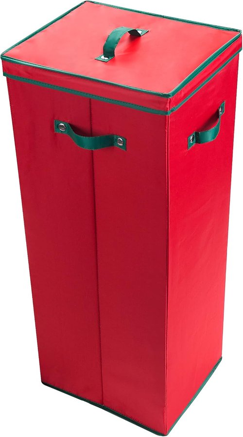 Elf Stor Wrapping Paper Storage Box - Holds 20 Rolls of 30” Gift Wrap - Upright Container with Lid & Dividers (Red)