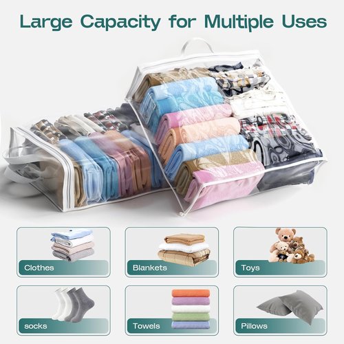 Clear Zippered Storage Bags by 5PACK - 22L for Bedding, Clothes, Blankets & More | White