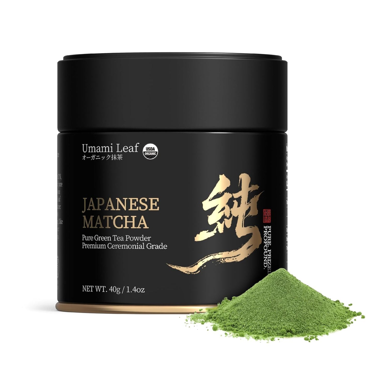 Umami Leaf Organic Japanese Ceremonial Grade Matcha - 100% Pure Green Tea Powder, USDA Certified, Authentic Uji Kyoto Origin (40g / 1.4oz Tin)