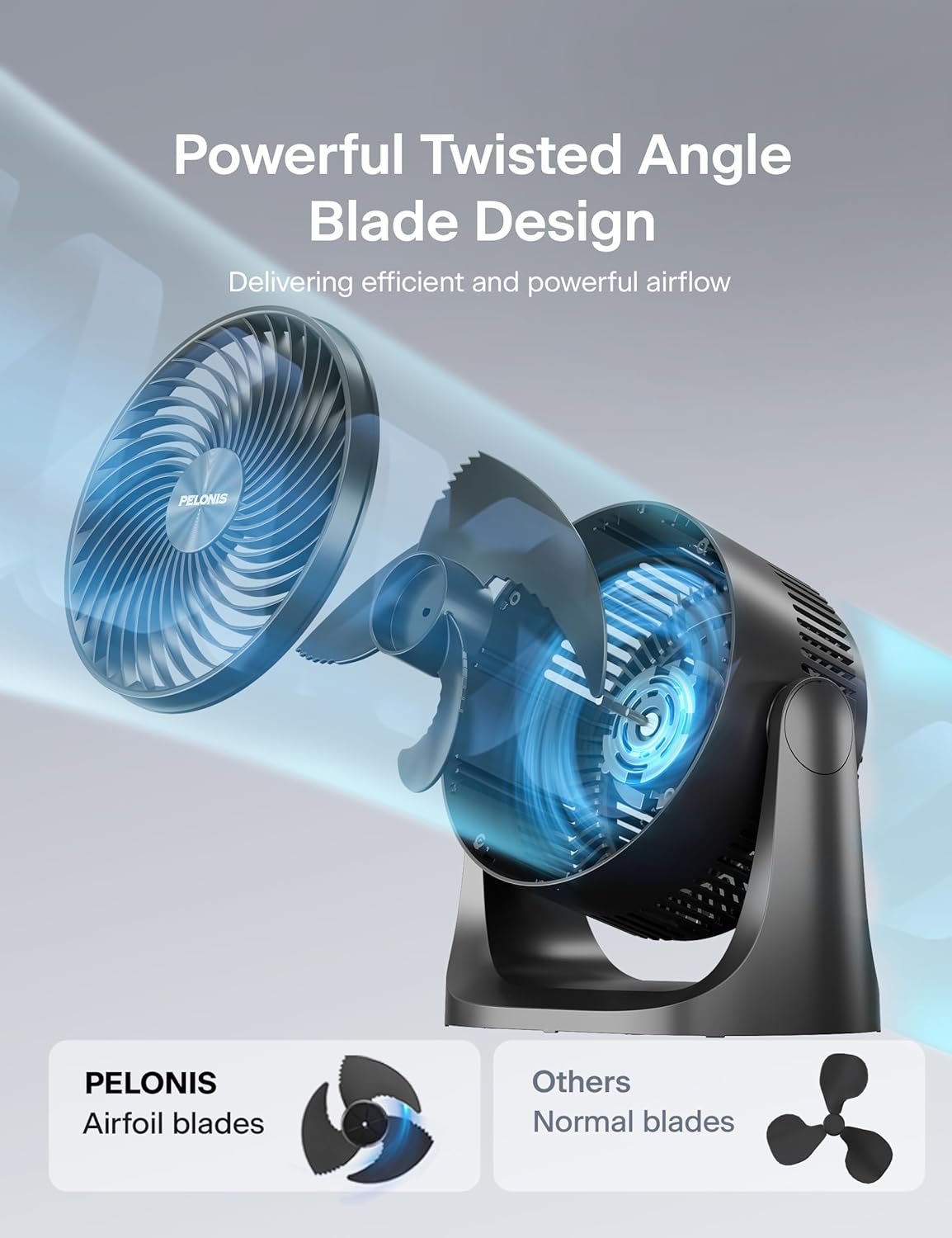 Pelonis 3-Speed Table Fan - 7-Inch Blade with 100° Adjustable Head Tilt | Compact Desktop Fan for Bedroom, Dorm, and Office - Black