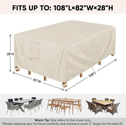 BALEINE Outdoor Furniture Covers - Waterproof Heavy Duty Oxford Table Cover | Beige 108"L×82"W×28"H