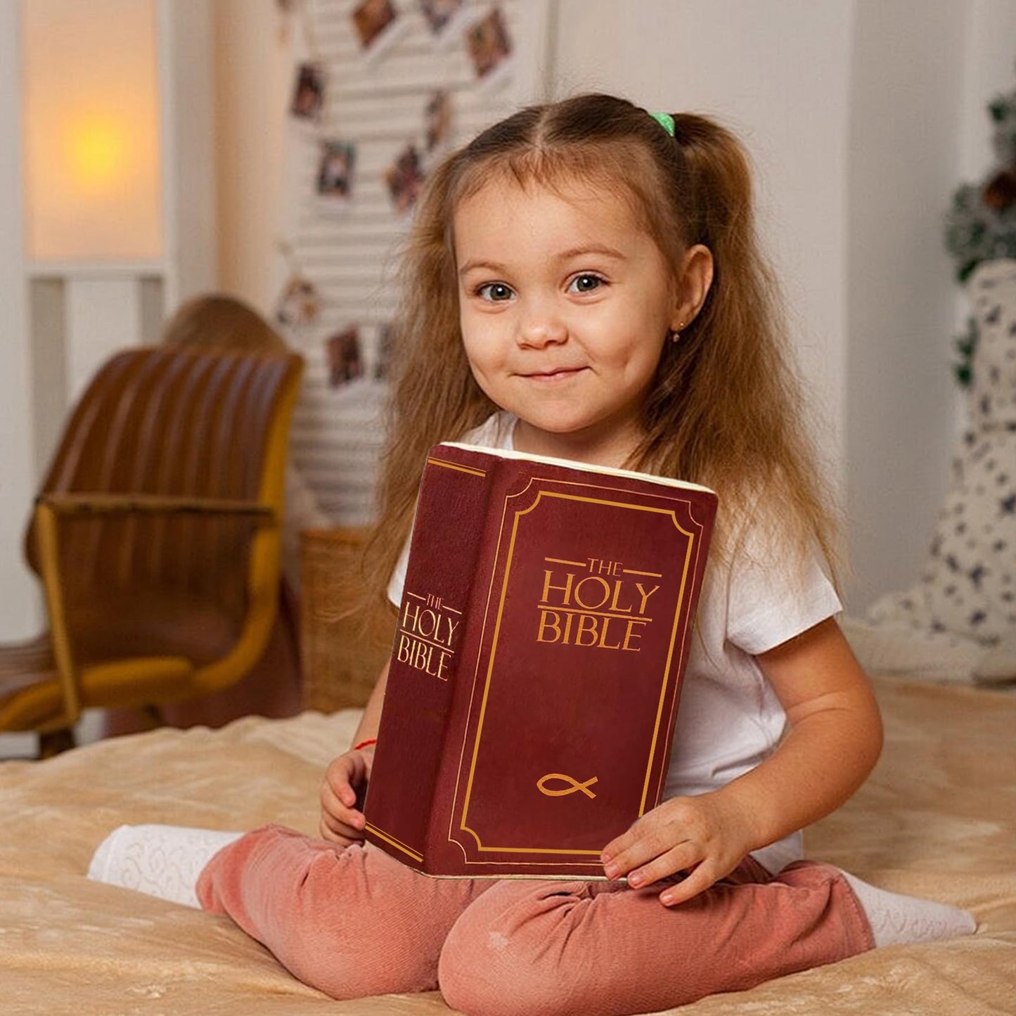 HBQTYXGS Bible Pillow，The Holy Bible Pillow Plush - Book Shape，That Opens Christian Holy Bible Stuff Religious Party Favors Gifts，for Kids Adults Christian Gifts (Purple)