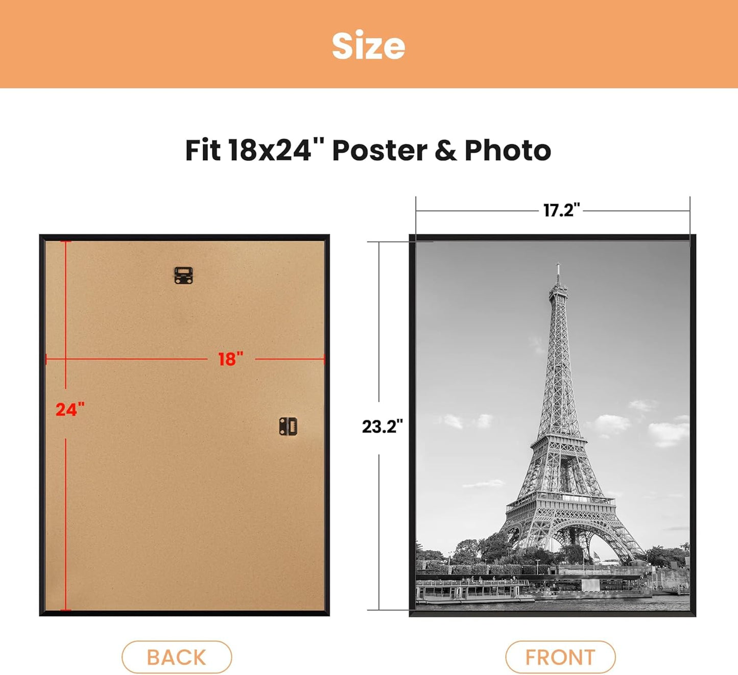 Upsimples 18x24 Picture Frame - Scratch-Proof Black Poster Frames for Photo Gallery | Horizontal & Vertical Mounting (3 Pack)