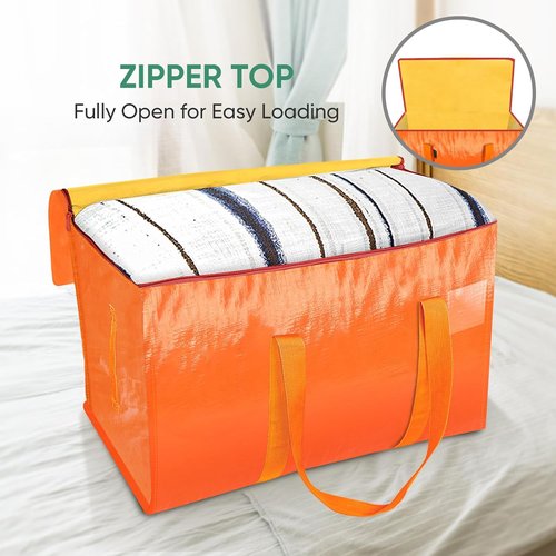 BALEINE Oversized Moving Bags - Heavy-Duty Storage Totes with Reinforced Handles | 2-Pack (Orange)