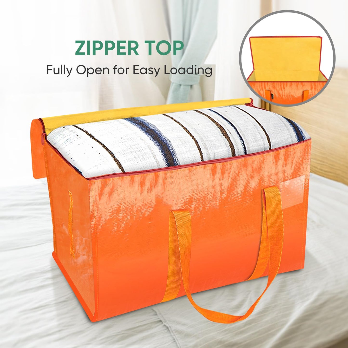 BALEINE 2-Pack Oversized Moving Bags with Reinforced Handles, Heavy-Duty Storage Tote for Clothes, Moving Supplies (Orange, 2-Pack)