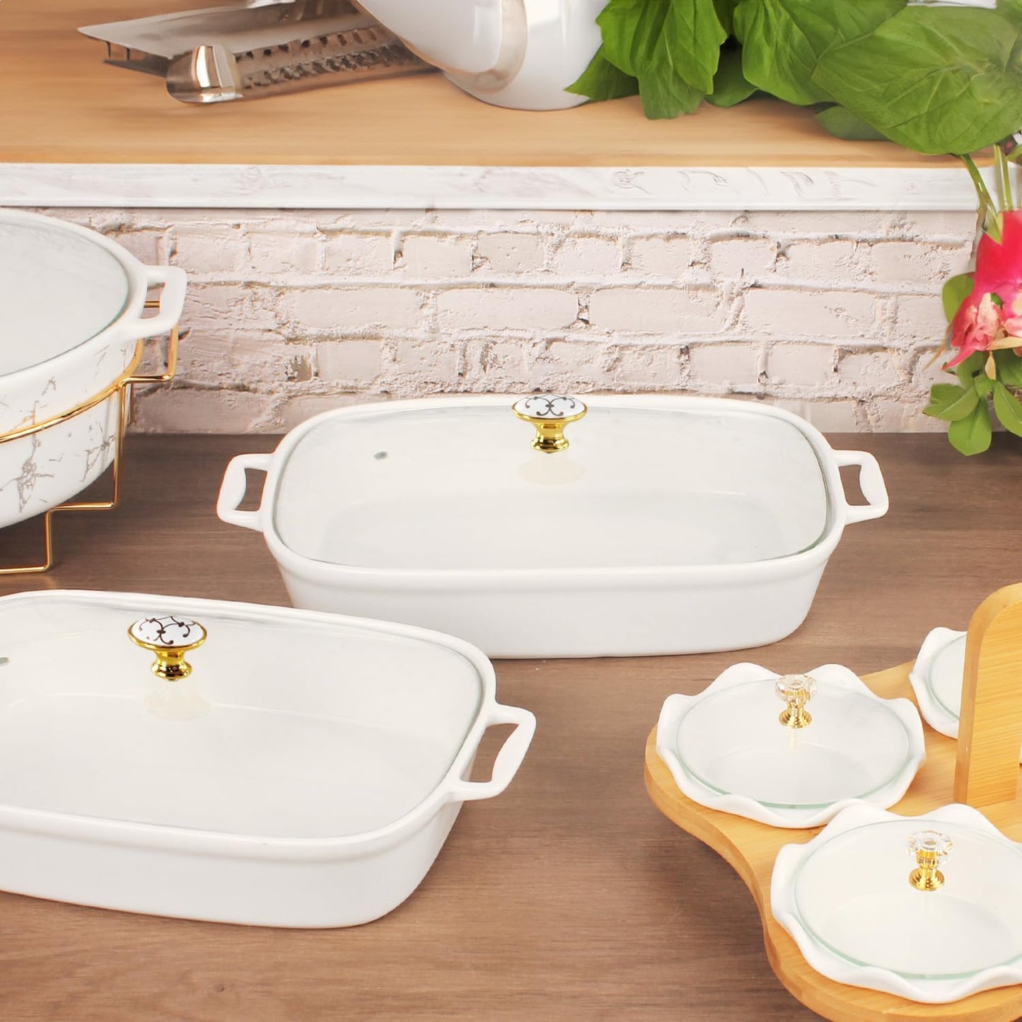Regine Switzerland Ceramic Casserole Dish - 11" x 8" White Serving Tureen with Glass Lid | 1.6 Quart Capacity for Buffets & Catering