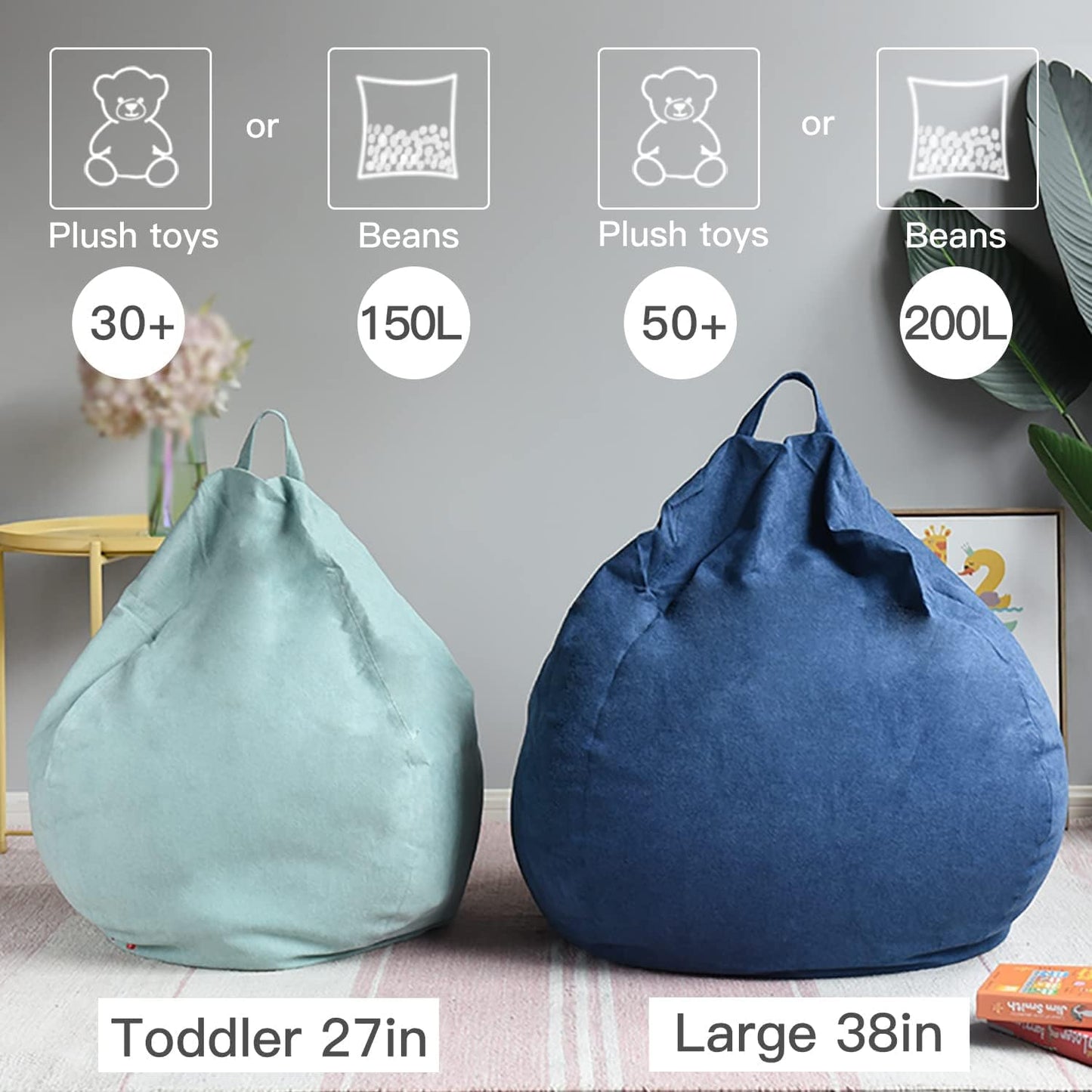 YuppieLife Stuffed Animal Storage Bean Bag Chairs Canvas Cover for Kids(No Filling)/Machine Washable and Durable Toddler Bean Bag Sofa Cover for Room Decor (Kid Painting, 38”)