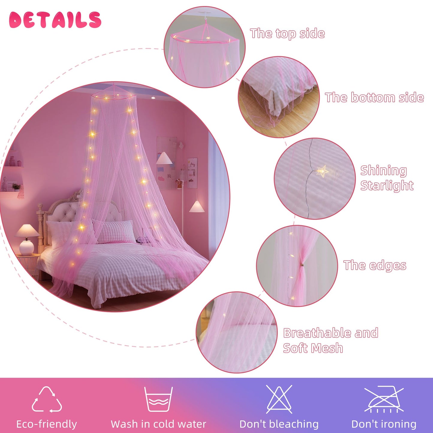 lazyzzz Bed Canopy for Girls Room Bed Drapes, Boho Bed Canopy Curtains Mosquito Net for Queen King Size Kids Bed, Princess Ceiling Play Tent for Children Reading Nook