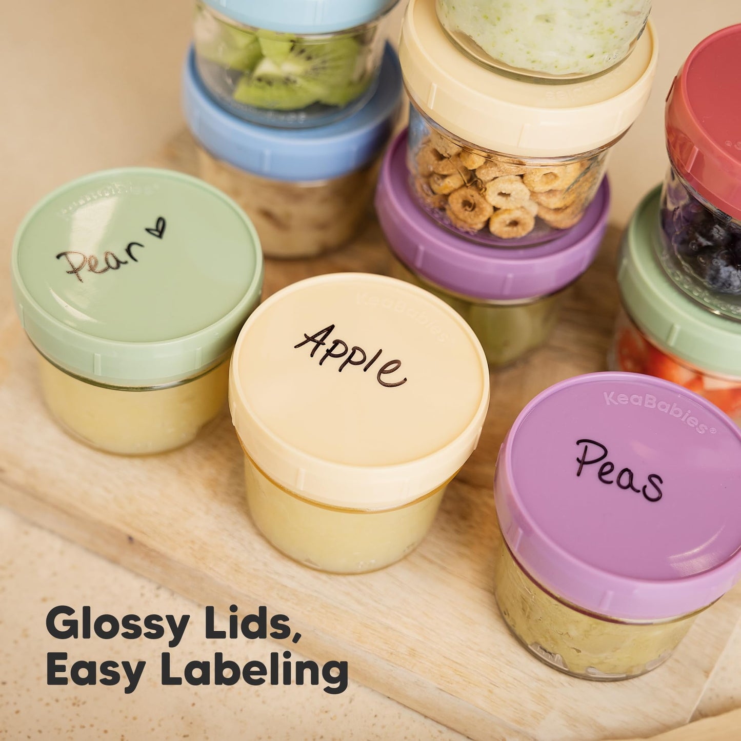 KeaBabies 6pk 4oz Glass Baby Food Containers with Lids - Leak-Proof, Microwavable Small Glass Jars, Baby Purees & Toddler Snack Storage Containers, BPA-Free, Dishwasher & Freezer Safe (Nord)