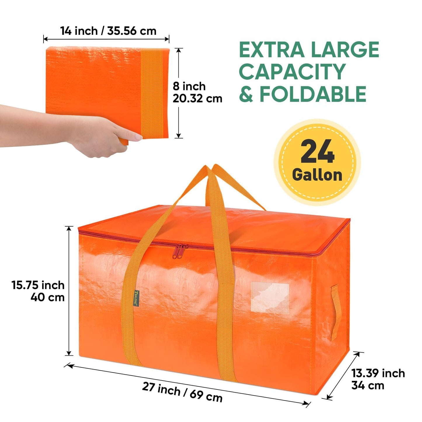 BALEINE 6-Pack Oversized Moving Bags with Reinforced Handles, Heavy-Duty Storage Tote for Clothes, Moving Supplies (Orange, 6-Pack)
