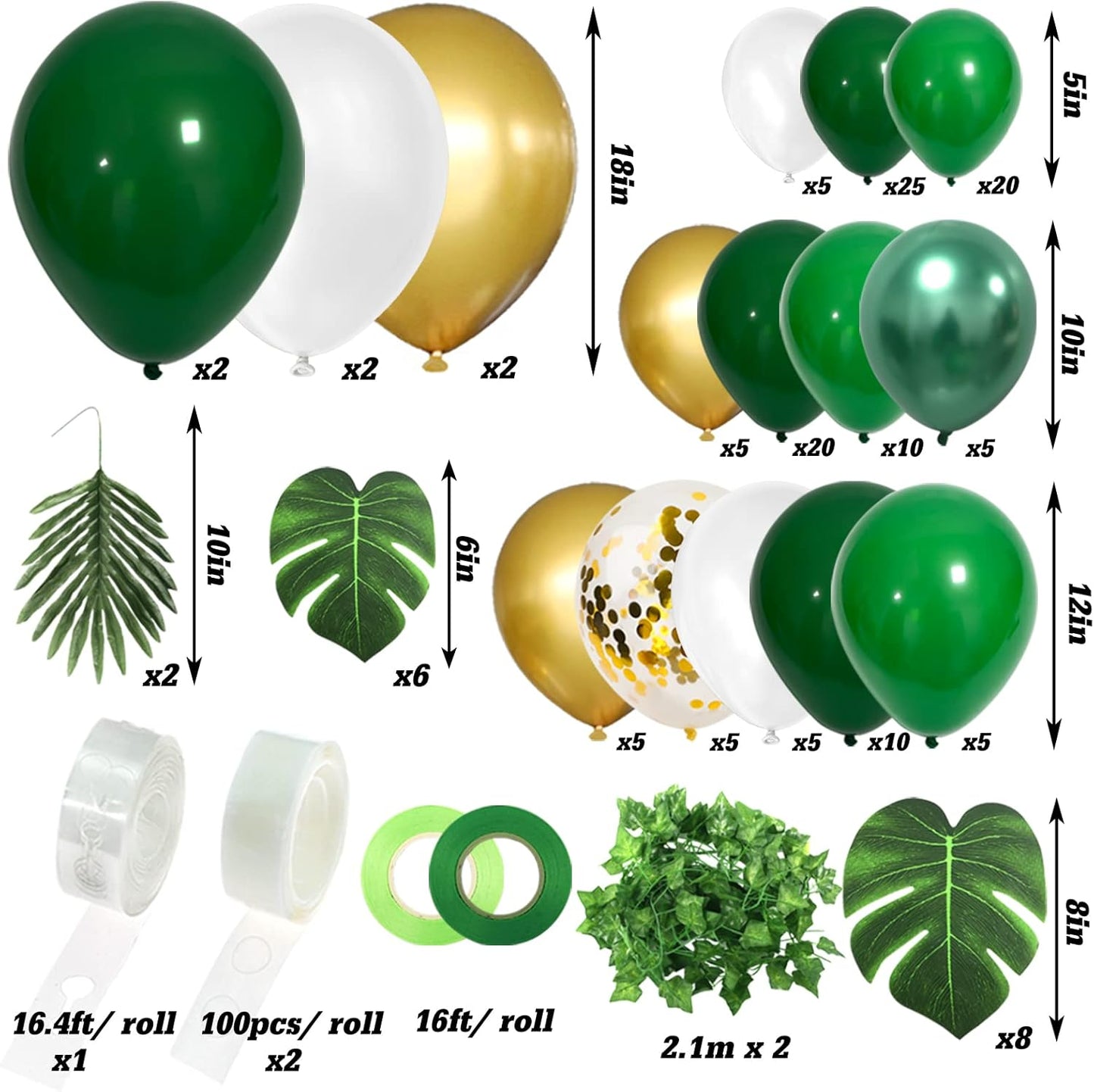 RUBFAC Jungle Balloons Garland Arch Kit - 152pcs Green & Gold Safari Decorations for Wild One Birthday