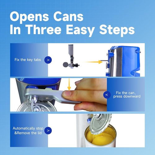 Davivy Electric Can Opener - One Touch Lid Opening with Removable Stainless Steel Cutter | 3-in-1 Design in Blue