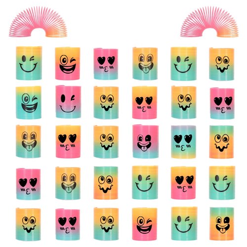 Irnushka Mini Spring Rainbow Coil Party Favors for Kids, Mini Plastic Coil Spring Toy for Easter Egg Filler Party Favor Carnival Prize Birthday Goodie Bag Stuffers (Style B, 30)