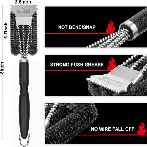 GRILLART Grill Brush - Extra Strong BBQ Cleaner with Safe Wire Bristles for Gas/Charcoal Grilling Grates