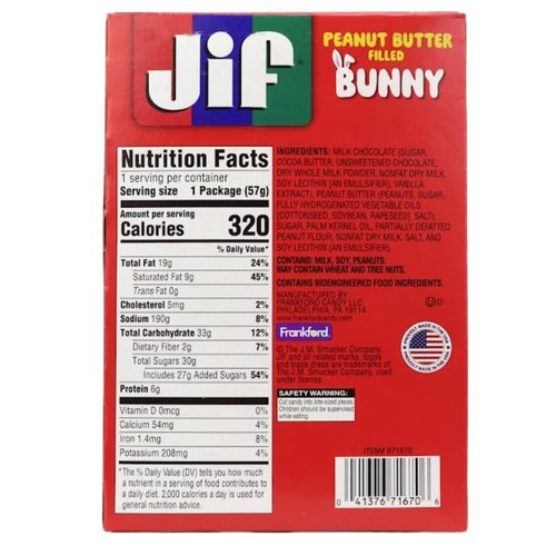 Jif Milk Chocolate Peanut Butter Bunny - Delicious Easter Basket Candy | 2 Ounces (Pack of 3)
