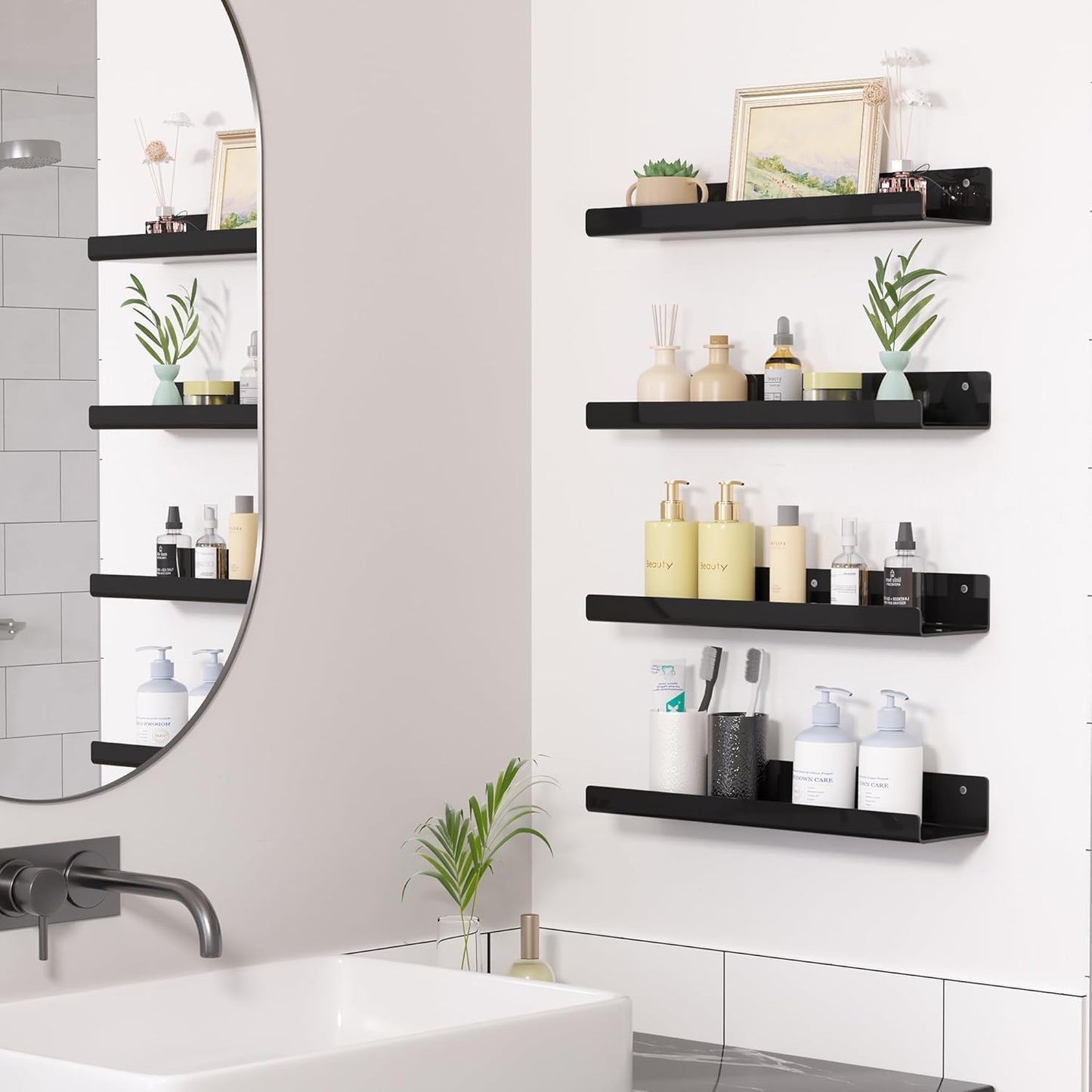 Upsimples Acrylic Wall Shelves - 15" Floating Display Shelf for Perfume & Books | Black, 2 Pack