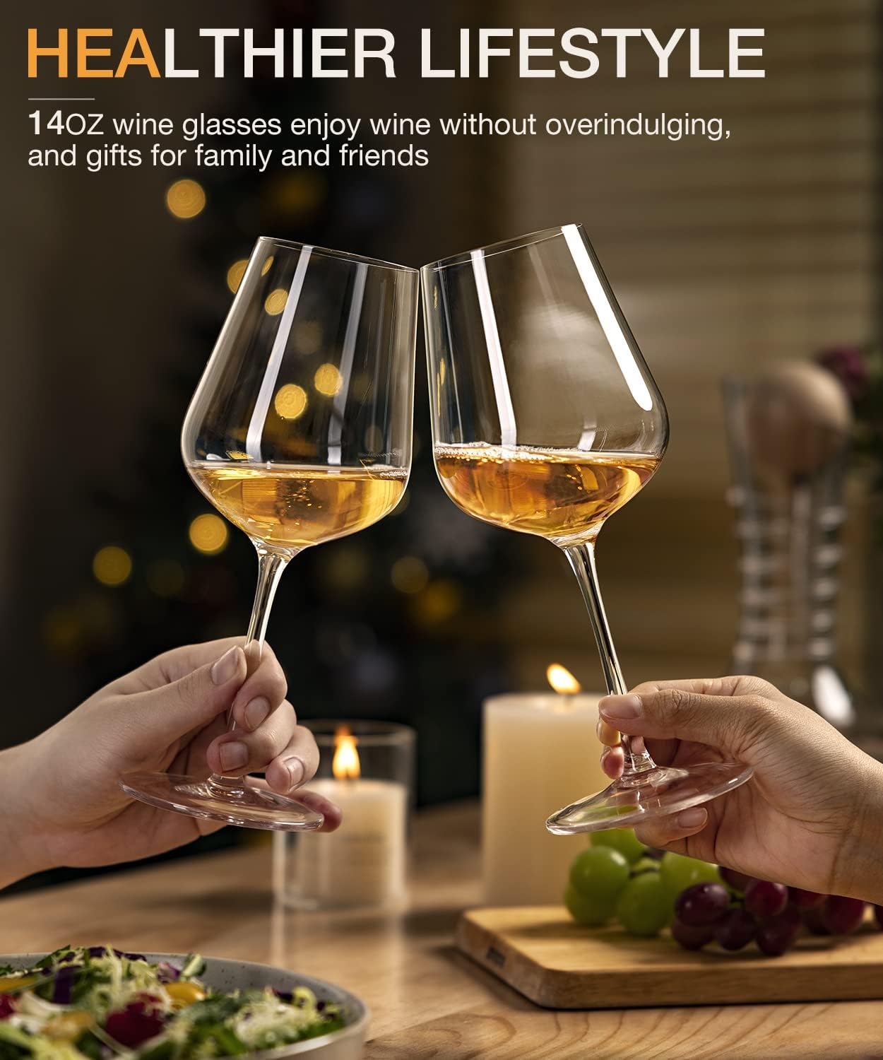 LUNA & MANTHA White Wine Glasses Set of 4, Crystal Wine Glasses with Stem, Hand Blown 14oz, Perfect for Red，White Gift Packaging for Daily Use, Father's Day, Wedding Anniversary or Birthday