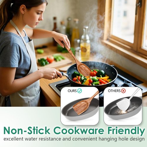 HOWHONG Wooden Spoons for Cooking, Teak Wood Kitchen Utensil Set, Premium Handmade Wooden Utensils for Nonstick Cookware, Heat Resistant, Smooth Finish, Comfortable Grip, 6 Piece
