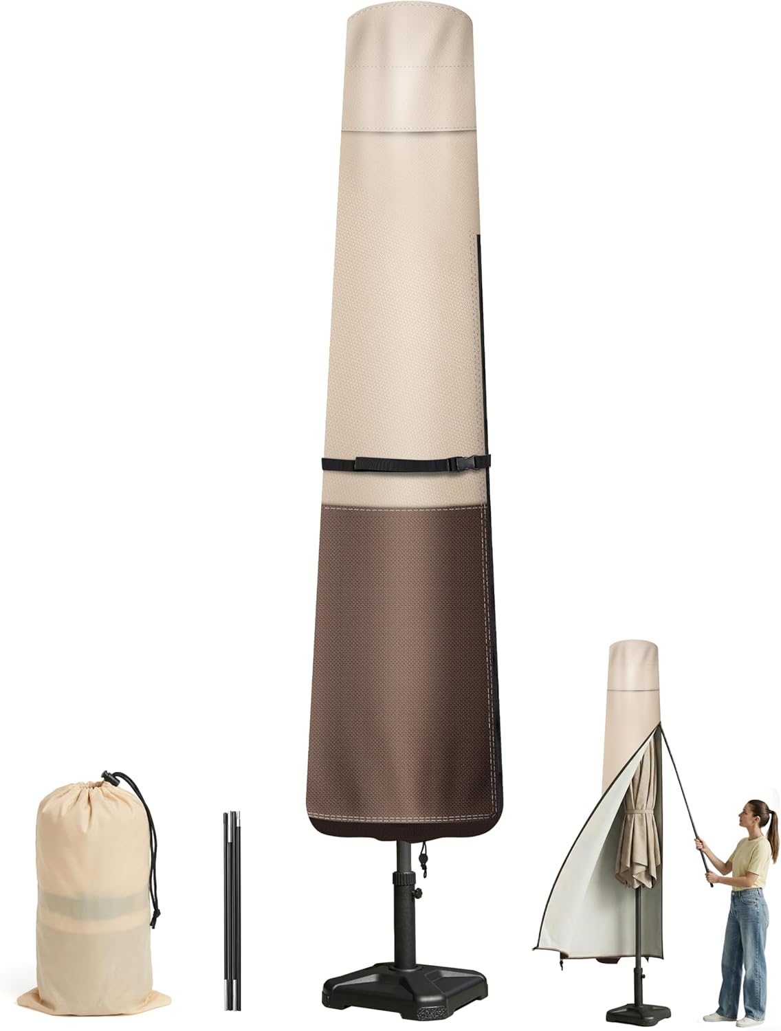 Vailge Patio Umbrella Cover - Waterproof & Windproof for 8-11 Ft Market Umbrellas | Includes Support Pole & Storage Bag