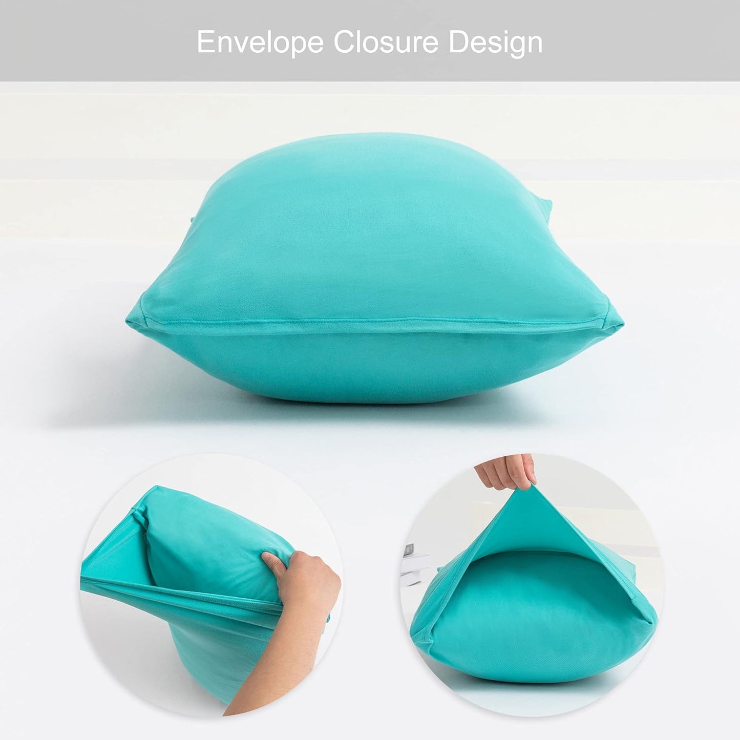 Skiennix 2-Pack Stretch Pillow Cases - Ultra Soft Jersey Knit with Envelope Closure - Aqua, Queen/Standard Size