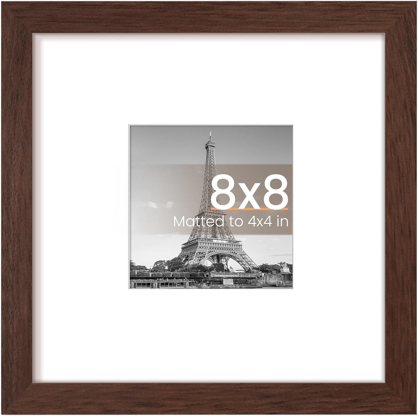 Upsimples 8x8 Picture Frame - Versatile Display for 4x4 or 8x8 Photos | Stylish Brown, 1 Pack