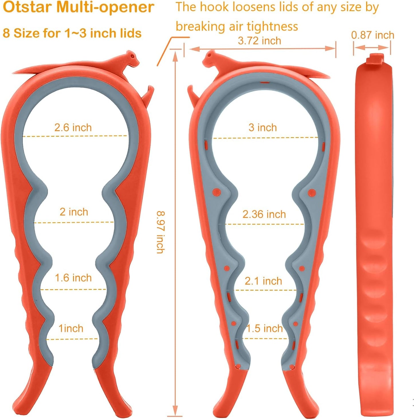 Otstar Jar Opener | Easy Grip Bottle & Can Opener for Seniors with Arthritis - Orange