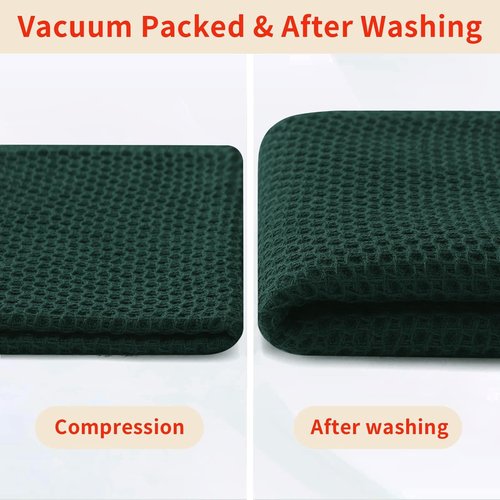Homaxy 100% Cotton Waffle Weave Kitchen Dish Towels, Ultra Soft Absorbent Quick Drying Cleaning Towel, 13 x 28 Inches, 8-Pack, Blackish Green