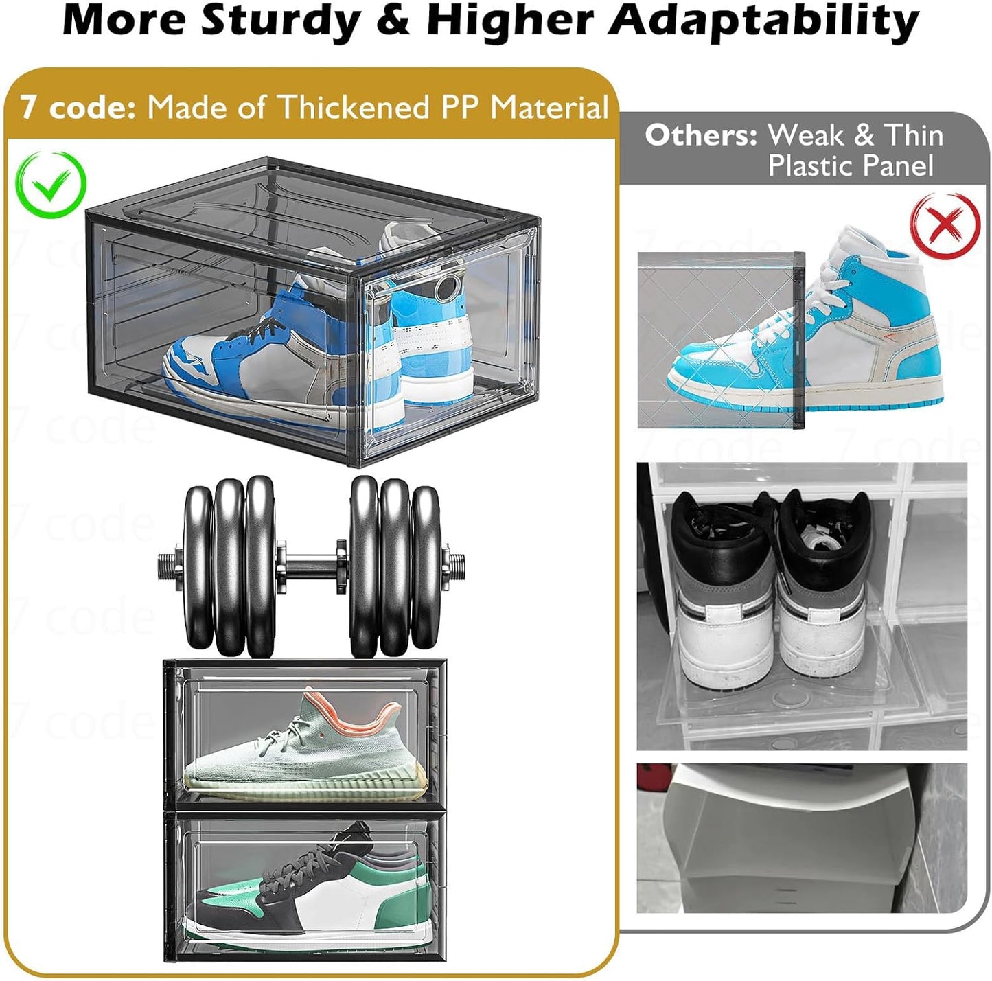 Skiennix Clear Shoe Storage Organizer - Thicken & Sturdy Stackable Boxes | 6 Pack, Black with Magnetic Door