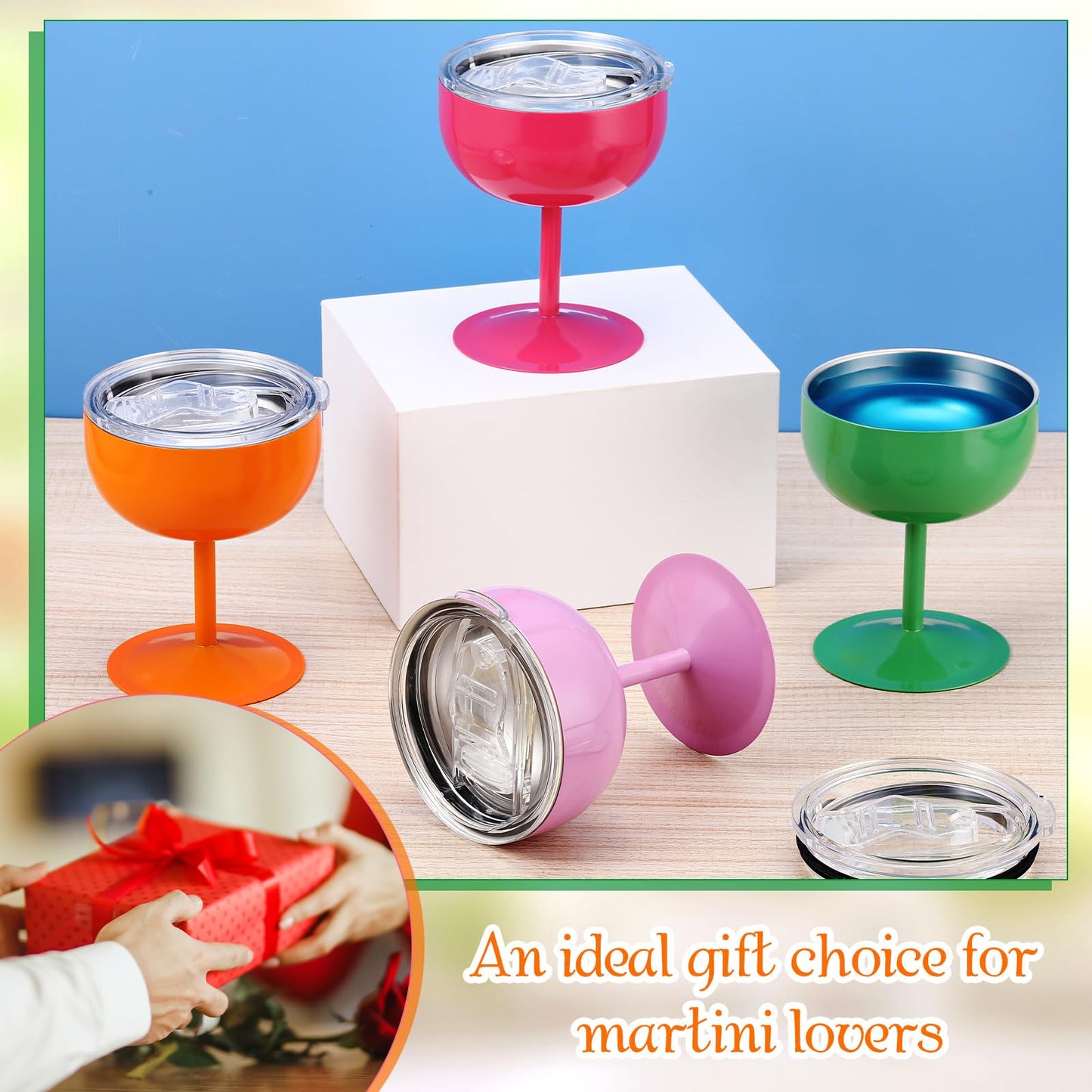 Sieral Set of 4 Stainless Steel Martini Tumbler with Lid 5 oz Small Coupe Cocktail Glasses Temperature Insulated Margarita Tumbler for Thanksgiving Christmas Birthday Party Bar Pool