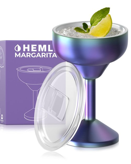 Hemli Insulated Margarita Glass, Cocktail Tumbler with Lid, Stainless Steel Vacuum Insulated, Keeps Drinks Cold for 12 Hours