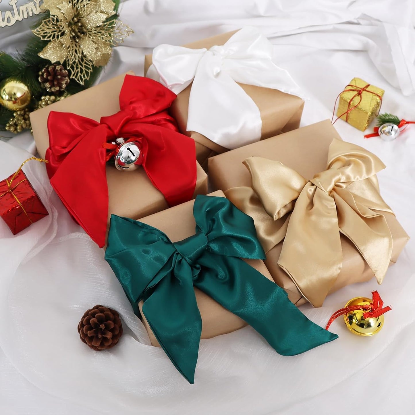 TONIFUL Wreath Sash - Red Satin Ribbon for Embroidery | 4.5" x 56" Indoor/Outdoor Holiday Decor