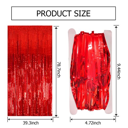5 Pack Red Streamers Party Backdrop Christmas Decorations Foil Fringe Backdrop Curtains Carnival Casino Theme Birthday New Year Holiday Celebration Bachelorette Party Decorations Supplies