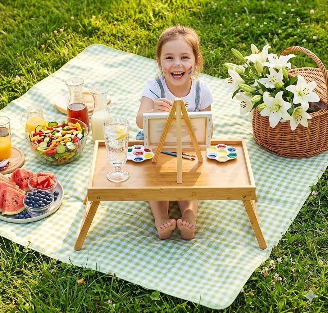 Pipishell Bamboo Bed Tray Table - Foldable Legs for Breakfast, Laptop Use | Versatile Snack Tray
