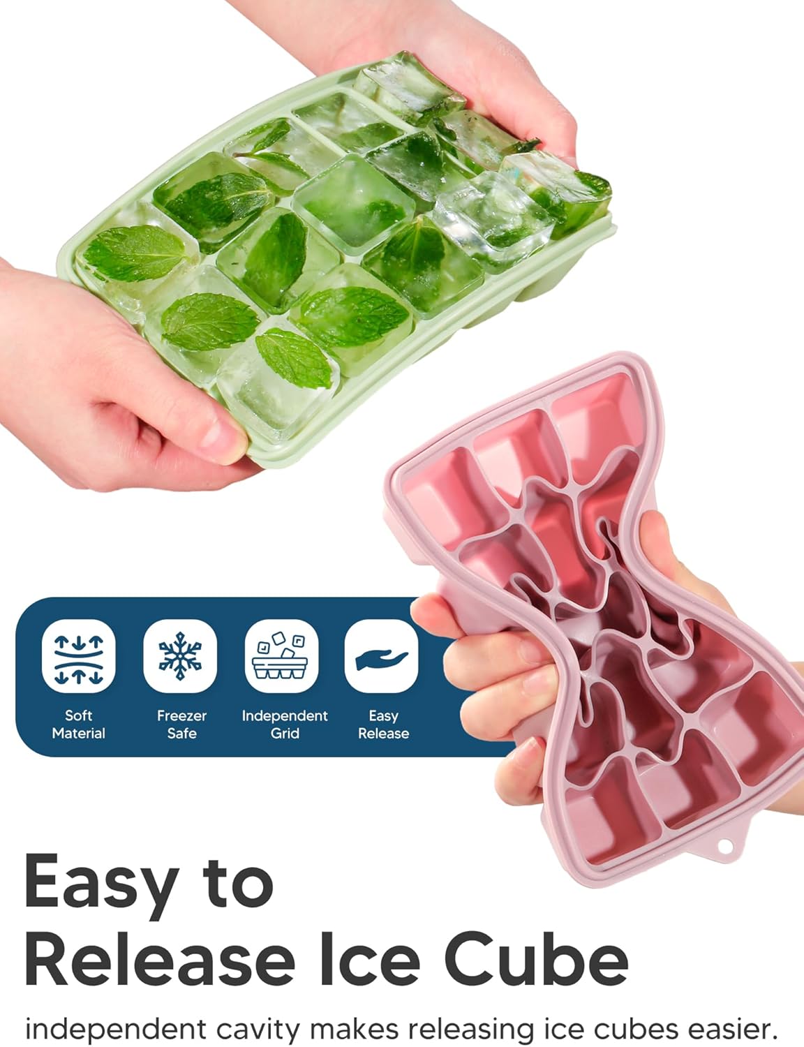 Skiennix Silicone Ice Cube Trays - Easy Release, Stackable & Reusable | 4 Pack with Lids for Cocktails & Whiskey
