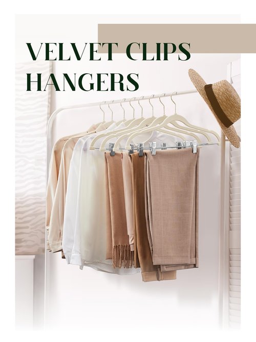 Cozymood Velvet Skirt Hangers 36 Packs Ultra Thin Hangers with Clips Non Slip Velvet Pant Hanger Space Saving Clothes Hanger with Clips for Pants, Skirts, Jeans, Shorts (Beige)