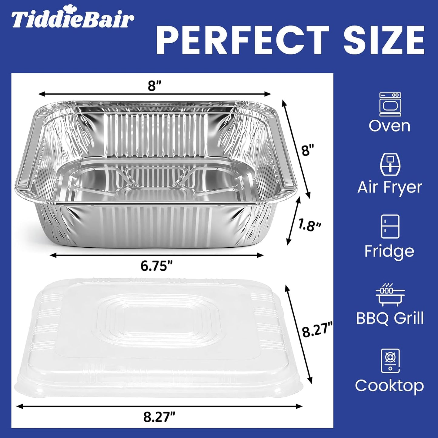 Skiennix 8x8 Aluminum Foil Pans - 40 Pack Disposable Baking Cake Containers with Clear Lids