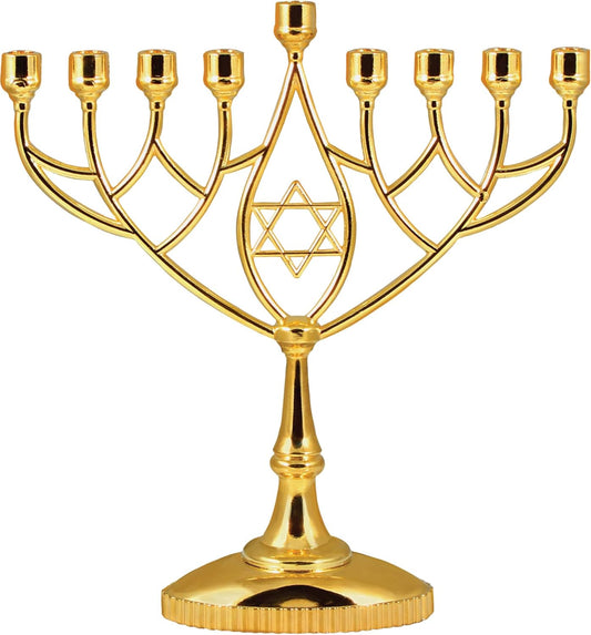 Silver Plated Geometric Hanukkah Menorah - 9" Classic Chanukah Candle Holder by Zion Judaica