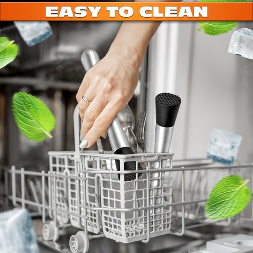 2 Pcs Bar Muddler for Cocktails - 8" Stainless Steel Muddler for Lemonade with Glass-Safe Grooved Nylon Head, Dishwasher Safe - Lemonade Stand Supplies for Mojitos, Citrus, Mint, Herb & Fruit Mixing