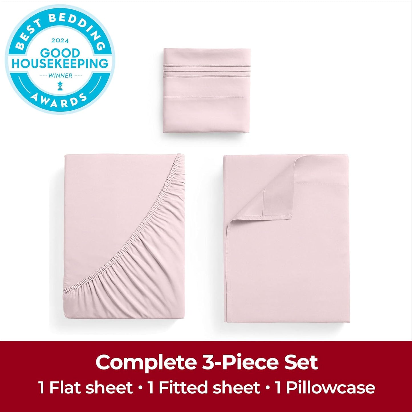Mellanni Extra Deep Twin Sheets - Hotel Luxury Bedding Set | Ultra Soft, Cooling, Wrinkle-Resistant (Twin, Blush Pink)