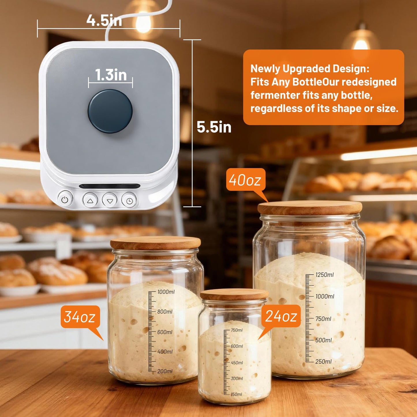 Sourdough Starter Warmer- 70-130°F Adjustable Temp, 1°F Precise Control & 24H Timer - Compatible with Any Shape of Cup Bottom -Ideal Sourdough Proofing Tool for Bakers (White)