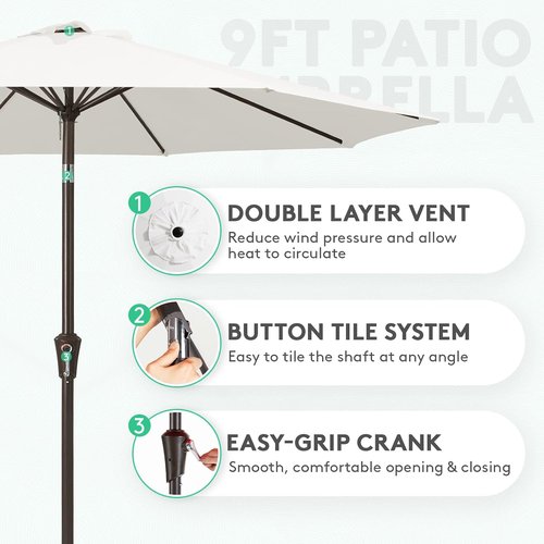 JEAREY 9FT Outdoor Patio Umbrella - Push Button Tilt & Crank | UV Protection & Waterproof (Creamy White)
